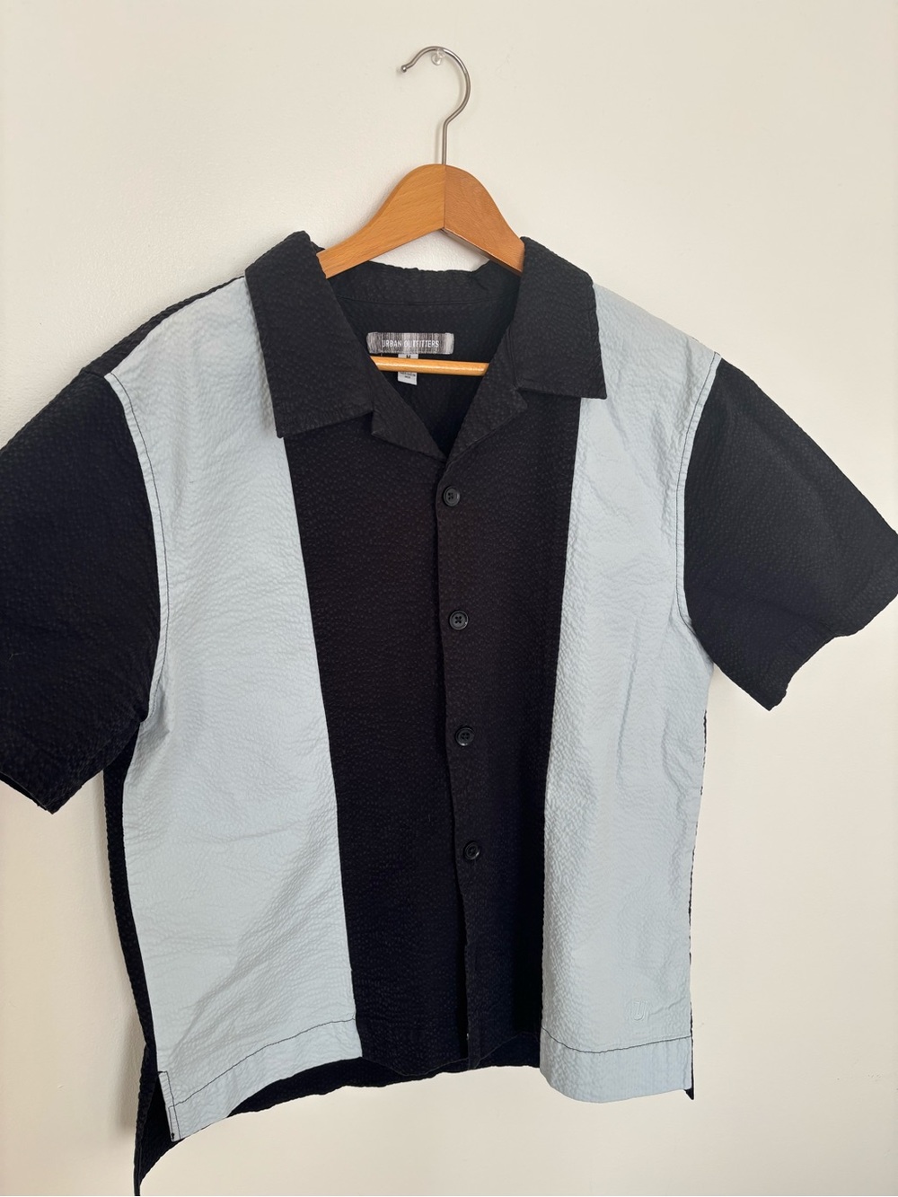 Black and Light Blue Panel Short-Sleeve Crop Shirt